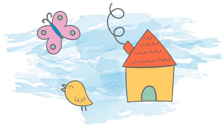 Graficos com Desenhos de uma borboleta, uma casa e um passáro